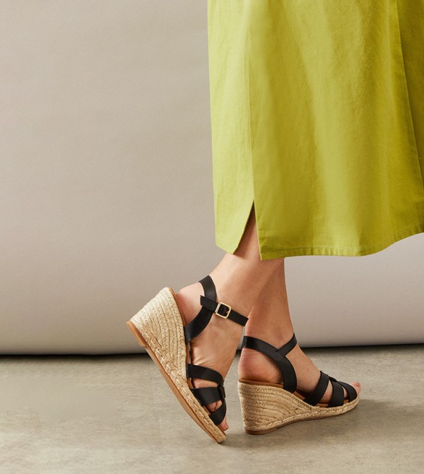 Danica Faux Leather Cross Strap Espadrille Wedge Sandals