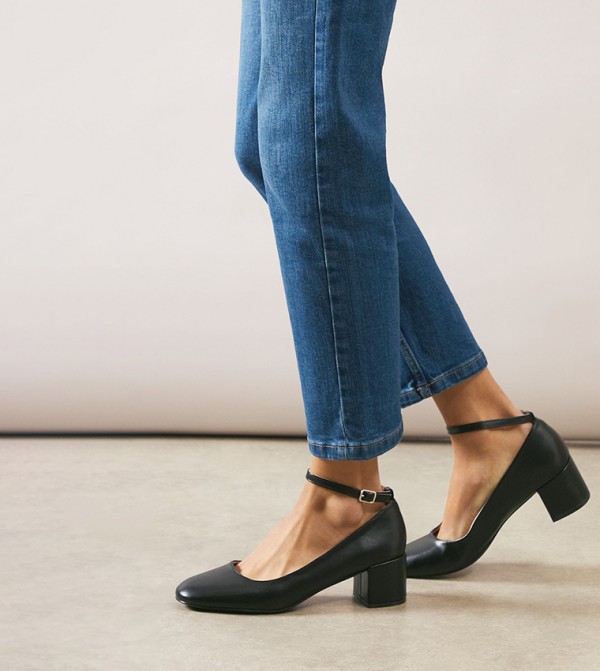 Dahliana Faux Leather Ankle Strap Block Pumps