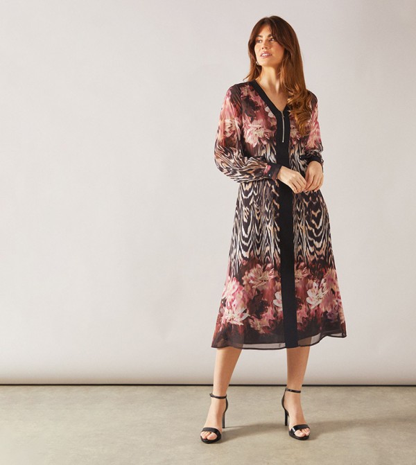 Petite Floral Printed Border Midi Dress