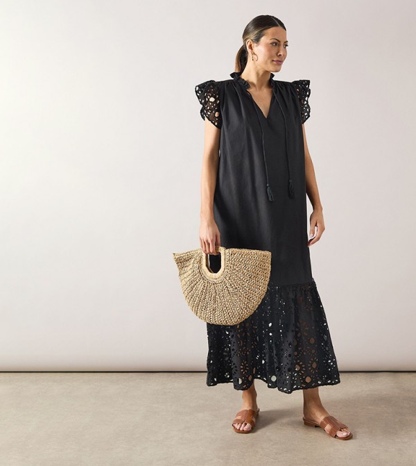 Tiered Tie Poplin Midi Dress