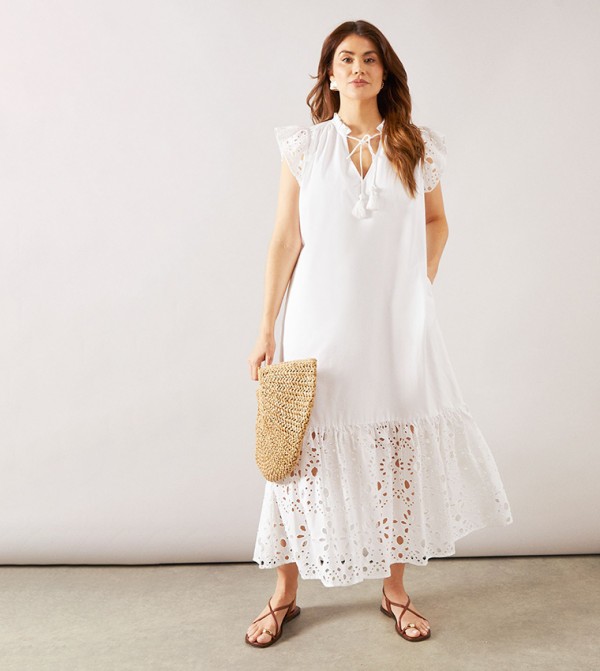 Tiered Tie Poplin Midi Dress