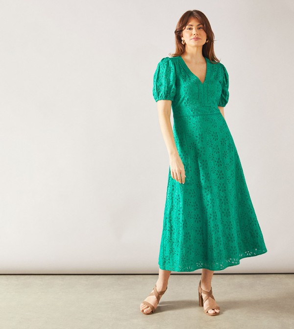 Broderie Lace Trim Midi Dress