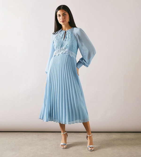 Lace Detail Pleated Midi Dress