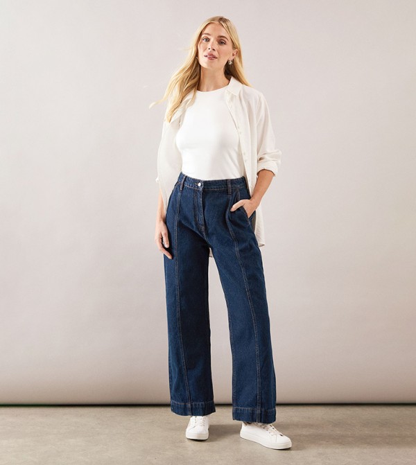 Petite Seam Detail Wide Leg Jeans