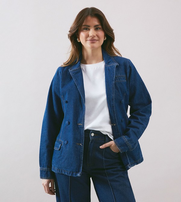 Washed Long Sleeves Denim Blazer
