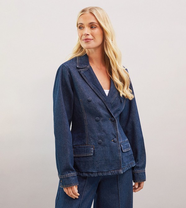 Petite Long Sleeves Denim Blazer