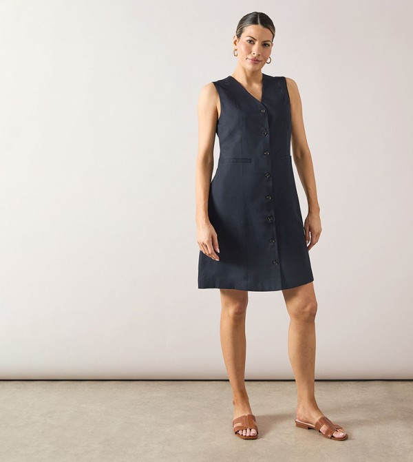 Viscose Mix Sleeveless Button Shift Dress