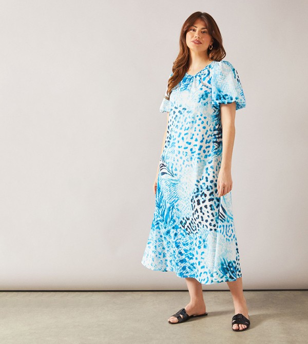Puff Sleeves Tie Back Maxi Dress