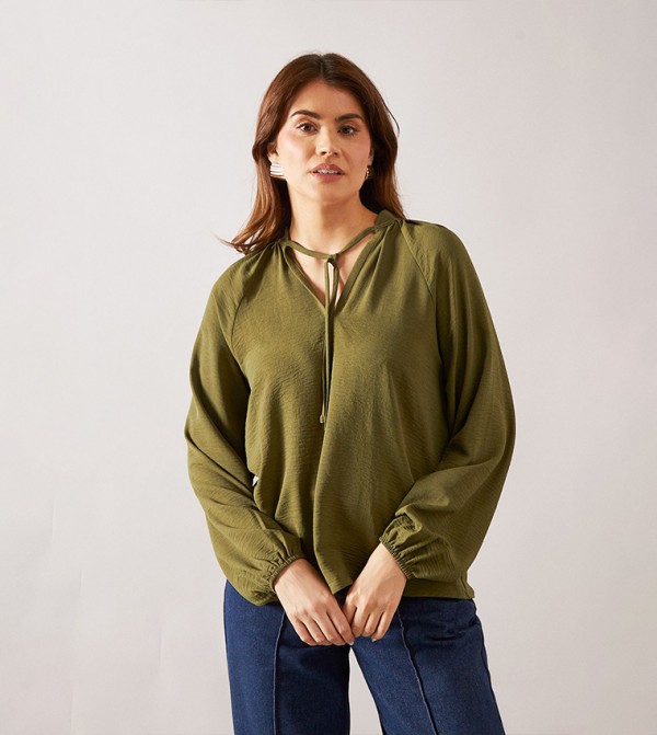 Tie Neck Long Sleeves Top