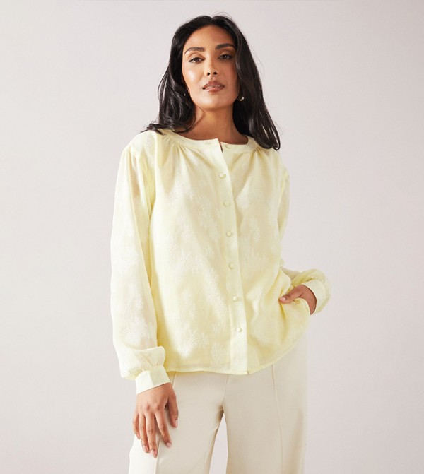 Petite Jacquard Button Through Top