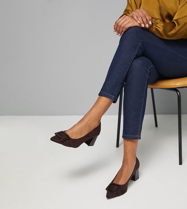 Wide Fit Danny Faux Suede Covered Buckle Pumps