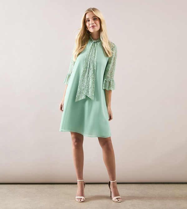 Petite Lace Detail Tie Neck Shift Dress