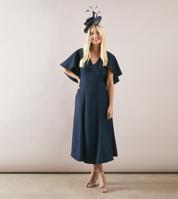 Petite Plain Crepe Cape Midi Dress