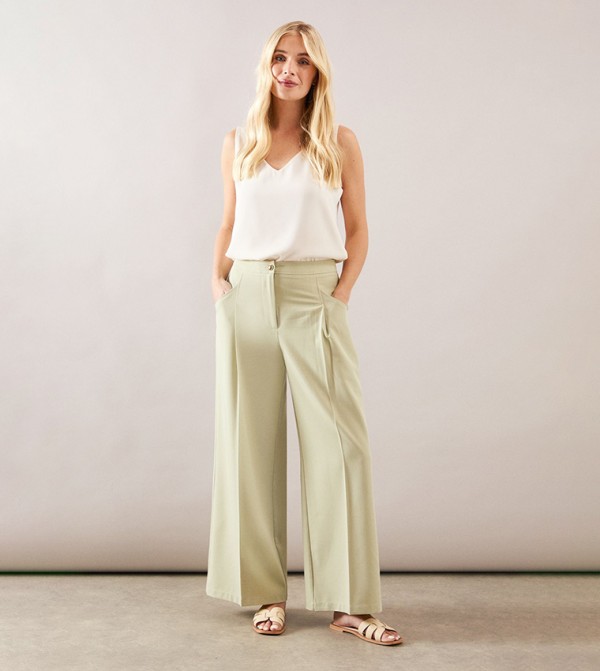 Petite Pleat Detail Wide Leg Trousers