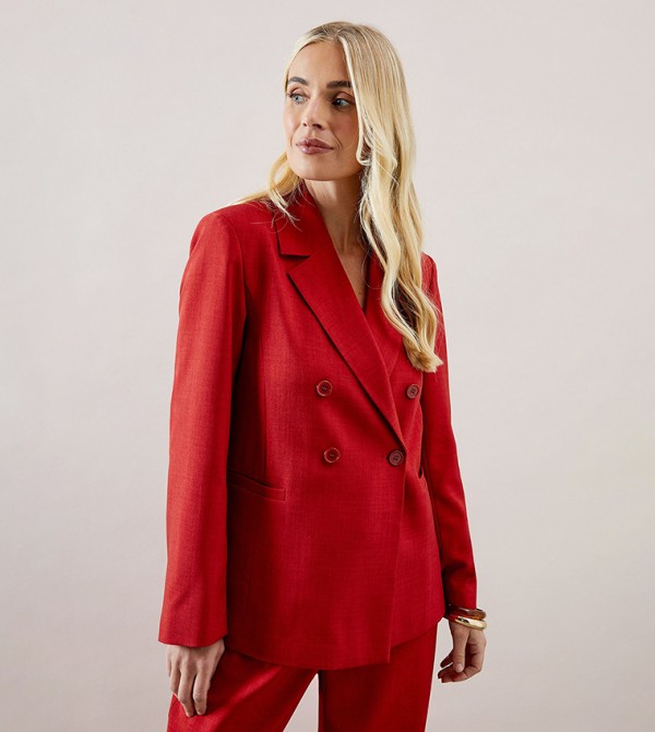 Petite Double Breasted Collared Blazer