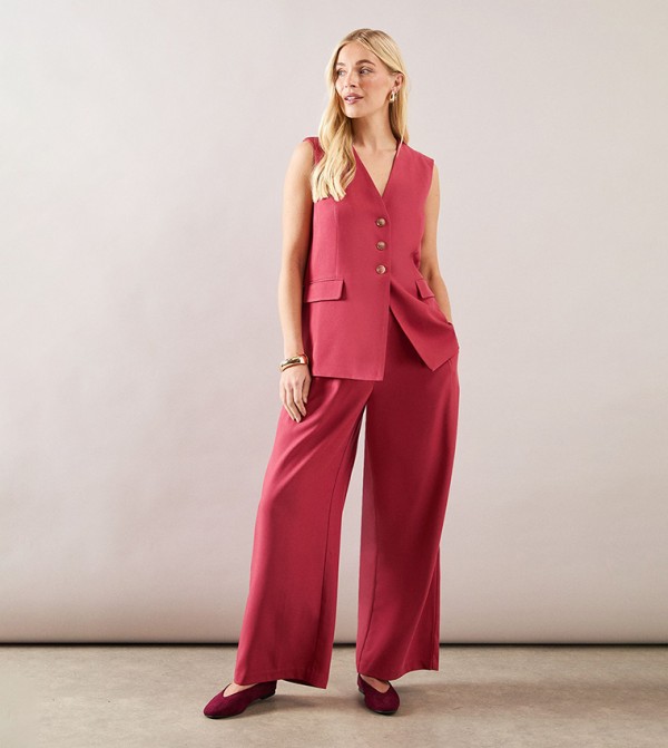 Petite Belt Loop Detail Wide Leg Trousers