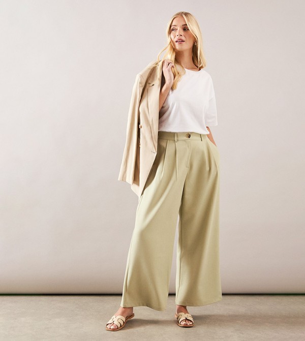 Petite Elastic Waist Wide Leg Trousers