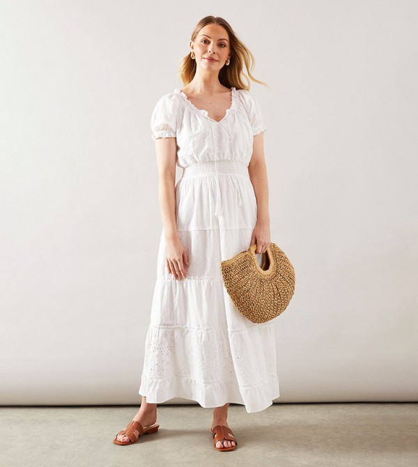 Cotton Poplin Tiered Midi Dress