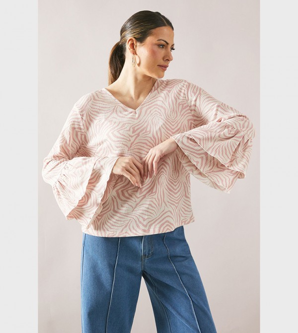 Zebra Patterned Ruffle Sleeves Top
