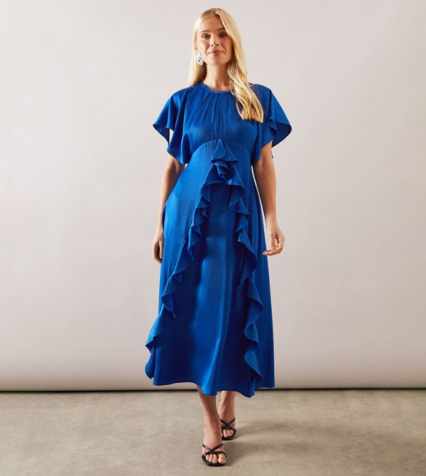 Petite Angel Sleeves Satin Dress