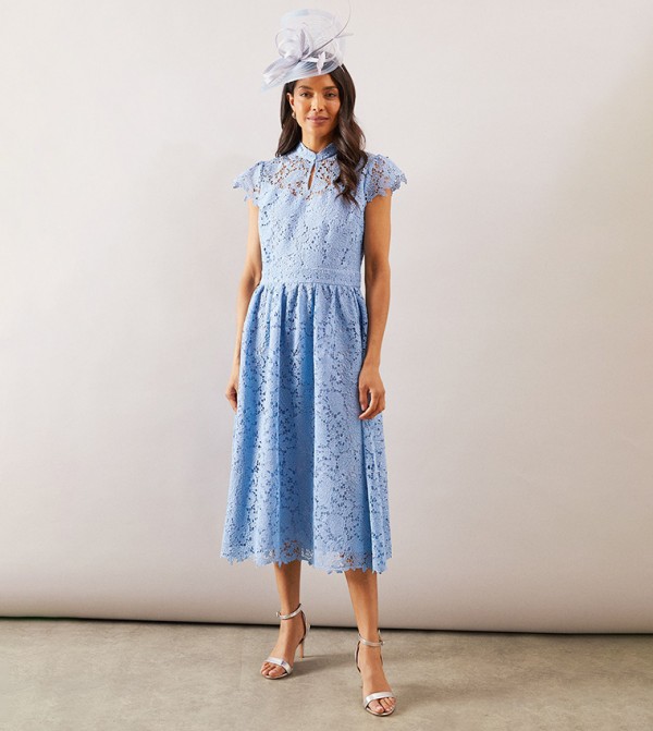 Lacy Keyhole Neck Midi Dress