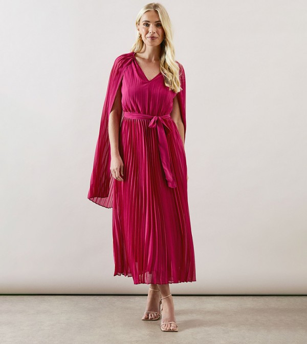 Petite Pleated Tie Detail Midi Dress