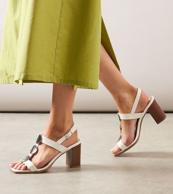 Tisane Faux Leather Trim T-Bar High Block Heel Sandals