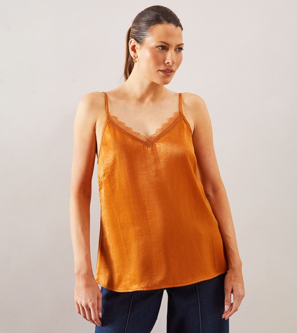 Lace Trim Satin Cami Top