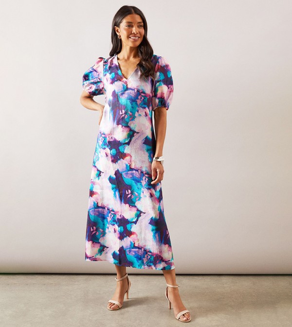 Abstract Organza Pocket Midaxi Dress