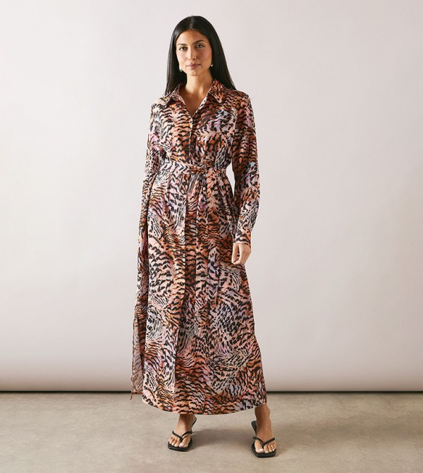 Animal Printed Button Through Midi Shirt Dress
