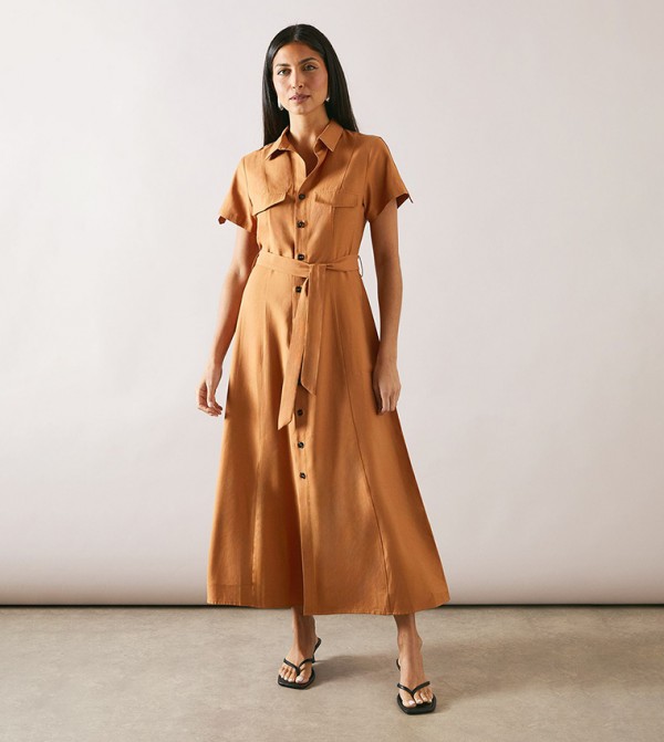 Viscose Linen PockeT-Shirt Midaxi Dress