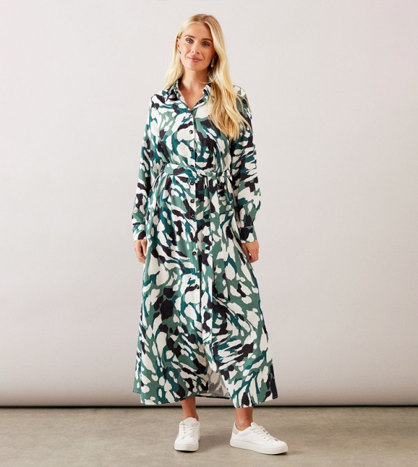 Petite Abstract Button Through Midi Shirt Dress