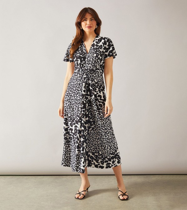 Floral Print Waist Detail Midi Dress