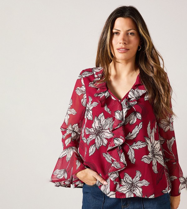 Floral Print Ruffle Detail Top