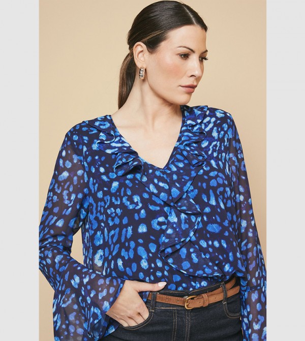 Leopard Patterned Ruffle Detail Top