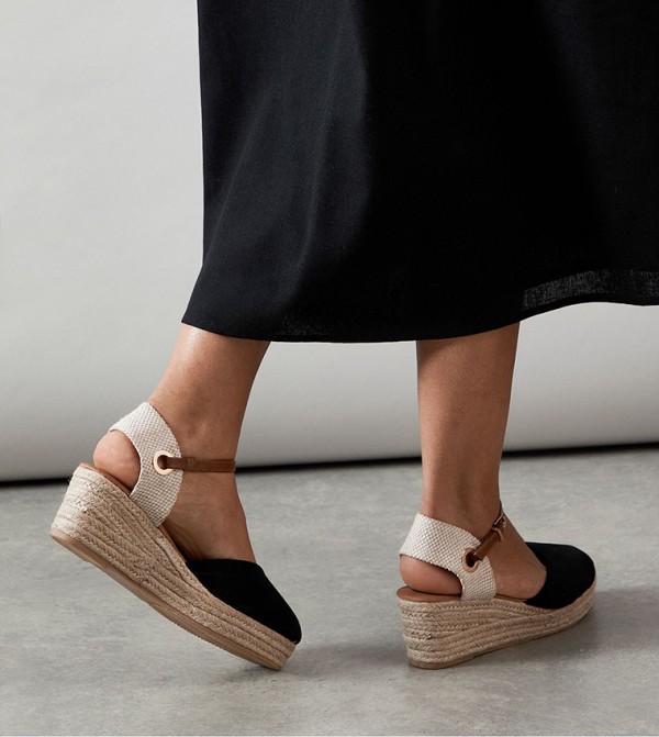 Primina Faux Suede Closed Toe Espadrille Wedge Sandals