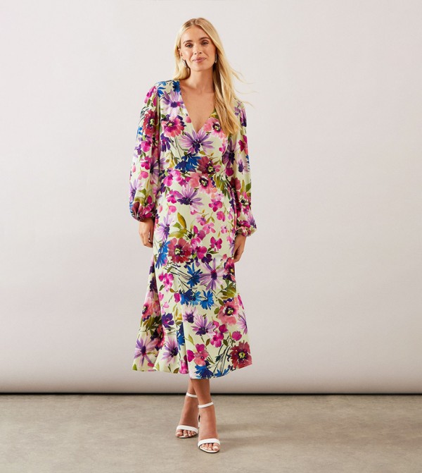 Petite Floral Viscose Wrap Dress