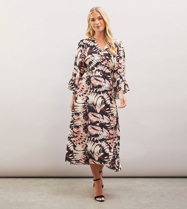 Petite Butterfly Printed Viscose Wrap Dress