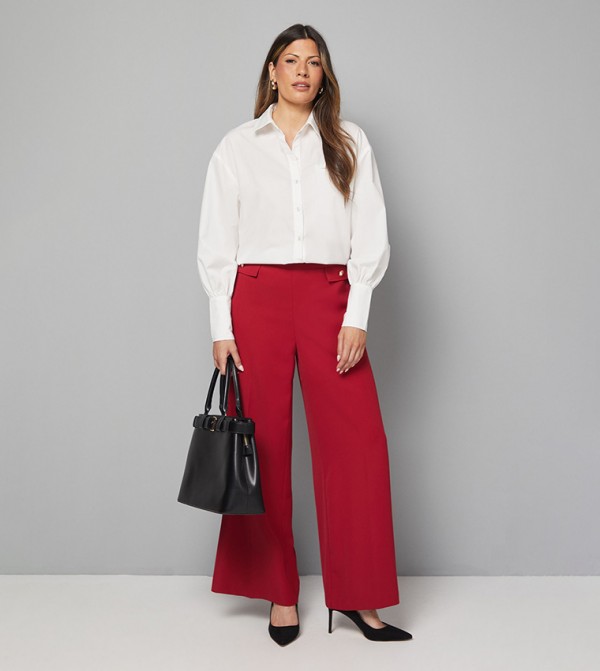 Solid Pocket Detail Wide Leg Trousers