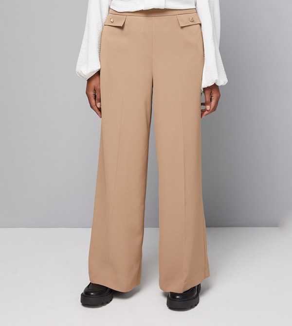 Waistband Pocket Detail Wide Leg Trousers