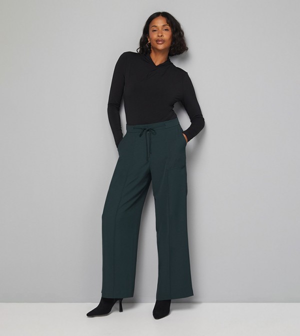 Patch Pocket Tie Waist Utility Straight Fit Trousers