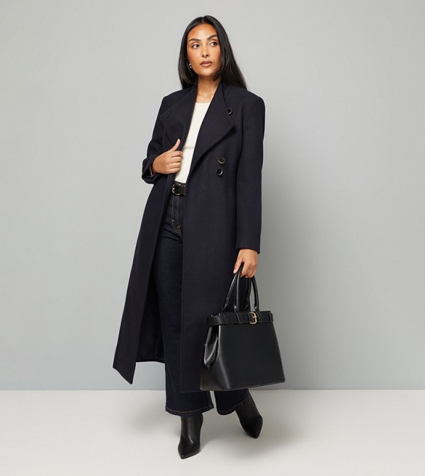 Petite Belted Long Sleeves Coat