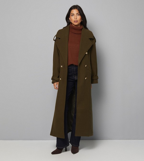 Long Sleeves Wide Lapel Trench Coat