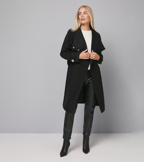 جاكيت بياقة عالية مع حزام للمقاسات الصغيرة