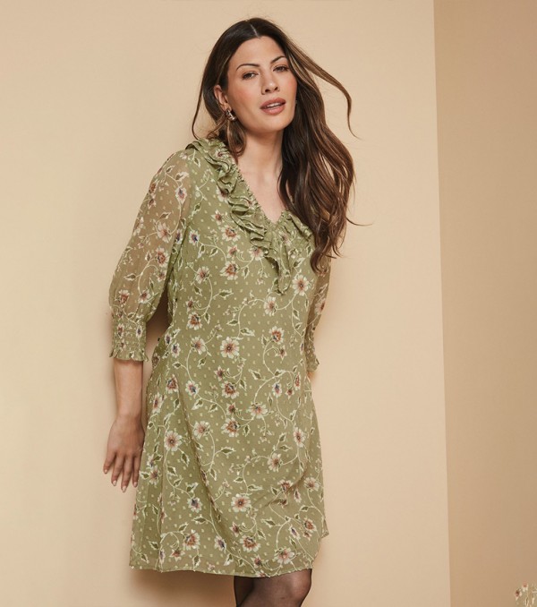 Floral Printed Ruffle Detail Shift Dress