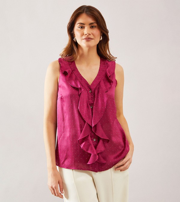 Hotfix Ruffle Sleeveless Top