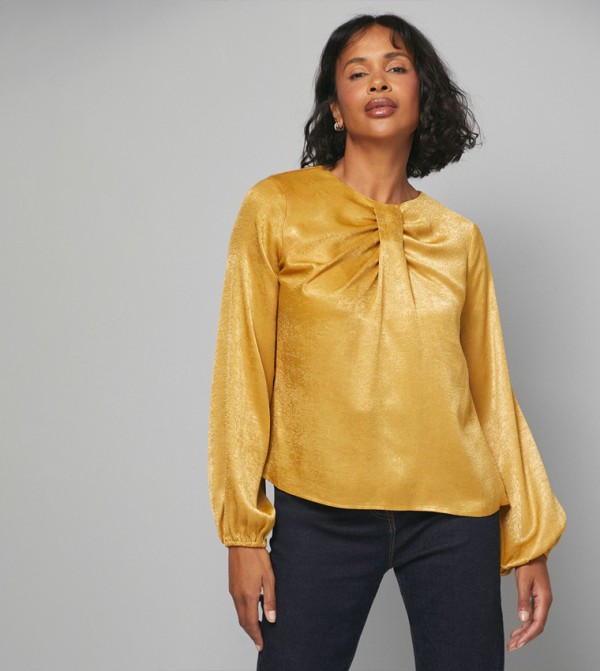Jacquard Long Sleeves Satin Top