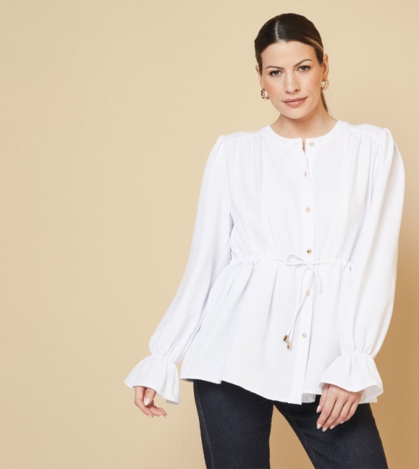 Drawstring Waist Long Sleeves Top