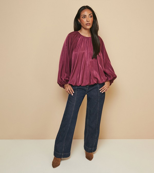 Petite Gathered Puff Hem Top