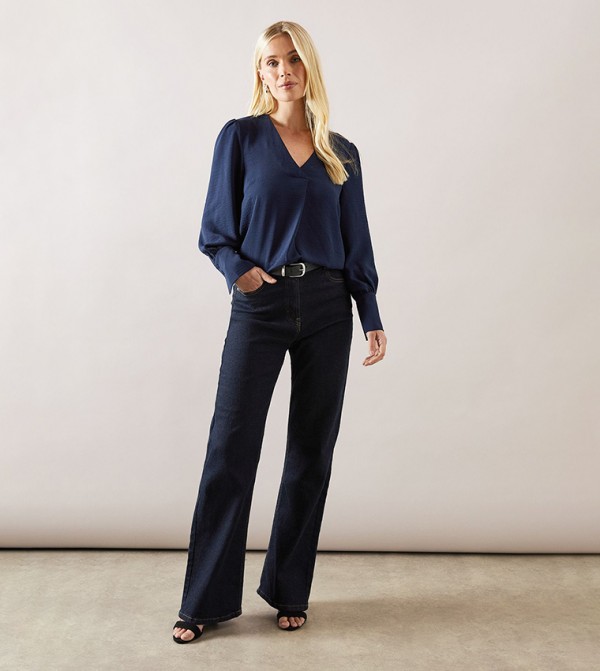 Petite Woven Button Cuff Top